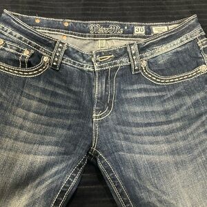 Miss Me Dark Blue Boot Cut Jeans with Contrast Stitching